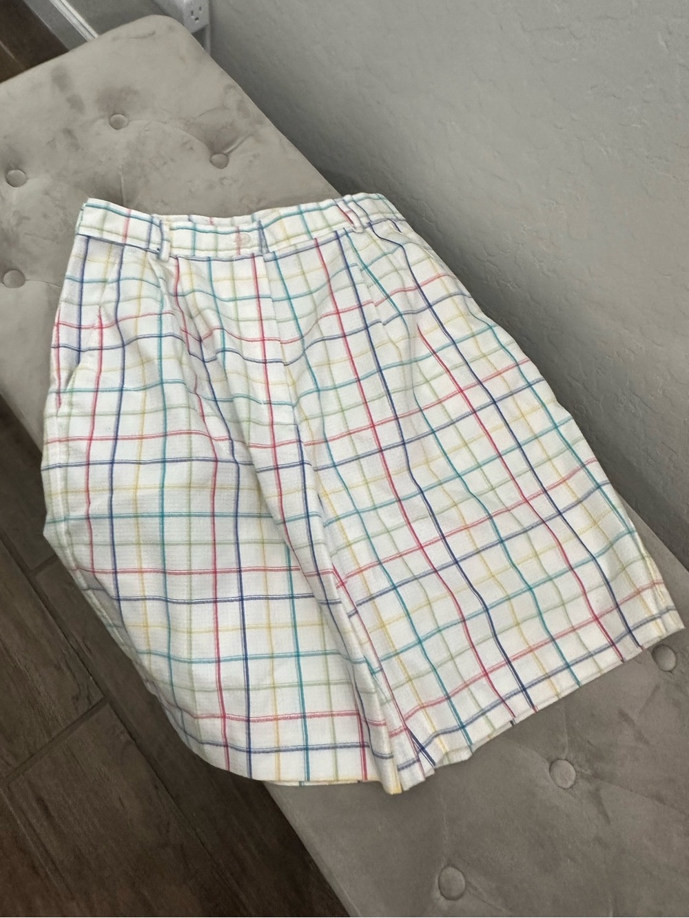VTG 90s Jantzen Classics Pastel Plaid High Waisted Shorts Size 8